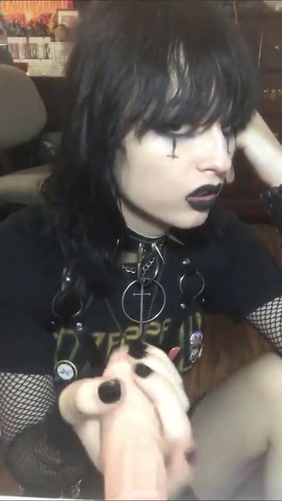 Emo goth slut jerks and sucks cock